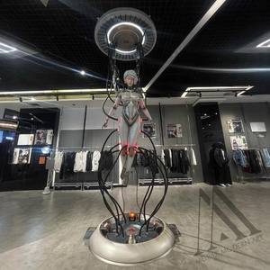 Aangepaste Winkel Winkelcentrum Lobby Led Orbit Ring Installatie Chroom Display Glasvezel Cyber <span class=keywords><strong>Angel</strong></span> Robot Vrouwelijke Sculptuur - Product Image 3