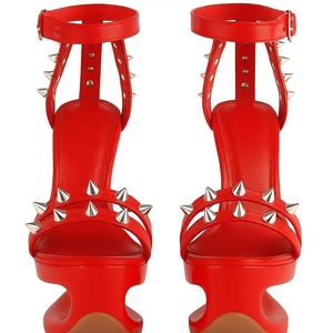 <span class=keywords><strong>Sandali</strong></span> estivi con tacco in legno all'ingrosso della fabbrica Sexy rosso tacco alto cinturino alla caviglia aperto modello solido cinturini alla caviglia scarpe da <span class=keywords><strong>donna</strong></span> - Product Image 3