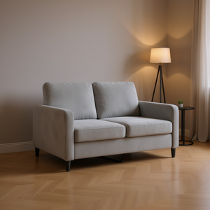 Divano a 2 Posti in Velluto Grigio Chiaro, 100% Poliestere, Schienale Rigido, Braccioli Dritti, Imbottito, Design Moderno per Soggiorno - Product Image 2