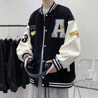 Veste universitaire unisexe en polyester, à blocs de couleur, à manches longues, avec imprimé lettres, boutonnée, style baseball, décontractée, coupe ample, streetwear