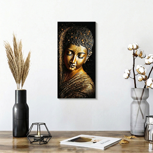Golden Glitter <strong>Buddha</strong> <strong>Canvas</strong> Wall Art Zen <strong>Buddha</strong> Head <strong>Painting</strong> with Sparkle Effect for Meditation Room - Product Image 3