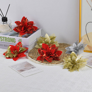 Adornos Colgantes de Flores Navideñas en Dorado, Plateado y Rojo, de Plástico y Tela, Decoraciones Festivas - Product Image 1