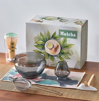 En stock, outils traditionnels pour la cérémonie du matcha, 7 pièces, bol à thé en verre résistant à la chaleur multicolores avec bec verseur, ensemble cadeau Matcha Chawan