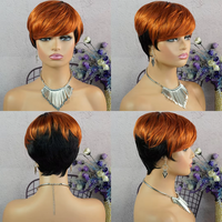 Perruques Cheveux Humains Économiques Sans Colle Faites à la Machine Couleur Naturelle, Courtes Coupes Pixie Cheveux Humains, Courtes Coupes Carrées pour Femmes Noires