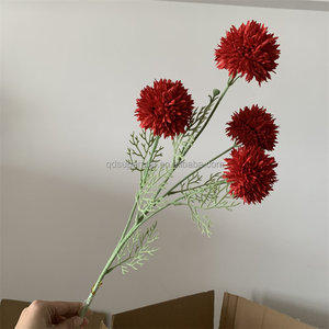 E-938 Décoration de mariage en gros, <span class=keywords><strong>fleur</strong></span> artificielle pissenlit à 4 têtes, <span class=keywords><strong>boule</strong></span> de chrysanthème en soie rouge - Product Image 4
