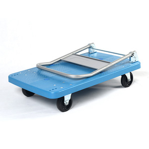 Chariot pliant monocouche 90x60 cm en alliage d'aluminium à quatre roues, chariot de transport industriel, revêtement en poudre bleu lac - Product Image 1