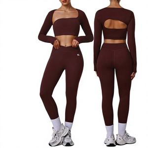 Nieuw logo Naadloze 2-delige Hoge Kwaliteit Fitness Compressie Yoga Kleding Leggings Workout Sets Aangepast logo voor Vrouwen - Product Image 1