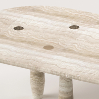 Table à manger en marbre Dream Home, plateau ovale long, six pieds tournés à la main, incrustation de points, pierre à veines naturelles, mobilier de salle à manger