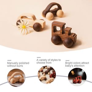 Véhicules à pousser en bois naturel, jouets sensoriels pour développer la motricité fine, voitures en bois pour bébés - Product Image 3