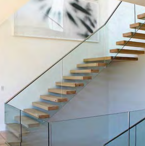 Escalier moderne à marches ouvertes avec marches en bois massif et poutre en acier, garde-corps en câble noir et <span class=keywords><strong>balustrade</strong></span> en verre pour villa de luxe - Product Image 6