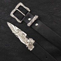 Sabuk Wanita Gaya Vintage Punk Hip Hop Hitam Polos PU Bermotif Bunga Embossed dengan Gesper Sabuk Jeans untuk Wanita