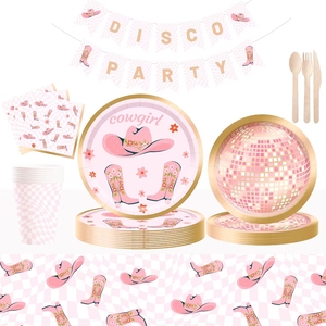 Juego de Vajilla Personalizado DAMAI con Temática de Vaquera Rosa para Fiesta de Cumpleaños, Decoración para Fiesta de Cumpleaños, Vajilla Desechable de Vaquero - Product Image 2