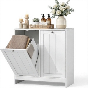 <b>White</b> Tilt-Out Double <b>Laundry</b> Hamper Cabinet <b>Wood</b> Storage Bin for Bathroom- Kitchen <b>Laundry</b> Room Apartment - Product Image 3