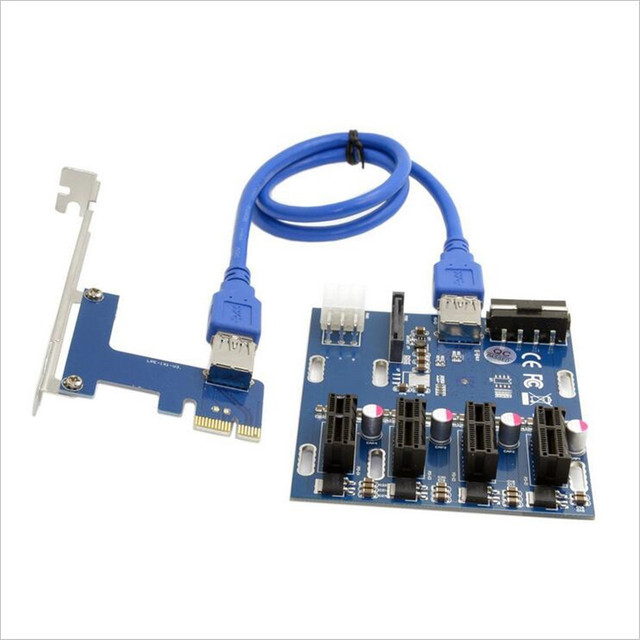 PCI-E 1X Expansion Kit 1 to 4 Slots Switch Multiplier Hub PCI-E Riser Card Adapter with USB 3.0 Cable Pcie Modules
