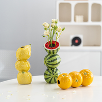Vase décoratif en céramique jaune haut et moderne, motif citron de la Côte d'Amalfi, portable, pour centre de table de salle à manger, maison et cuisine