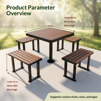 Ensemble de table et chaises de loisirs d'extérieur, table hexagonale en plastique et bois, table d'échecs de parc, combinaison pour site panoramique, banc d'extérieur