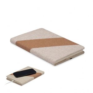 Organizador/Agenda 2 en 1 A5 con Cubierta de Tela y Cuero, Material de Papel para Cuaderno, Impresión por Sublimación, Cargador Inalámbrico Portátil de 15W - Product Image 1