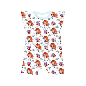 Ropa Infantil para el 4 de Julio, Ropa de Bebé de Alta Calidad, Mono con Mangas con Volantes y Estampado Floral, Venta al por Mayor - Product Image 2