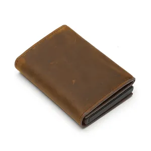 Pop Up Wallet With RFID Blocking Minimalist Slim Credit Card Holder Leather Aluminum Wallet For Men