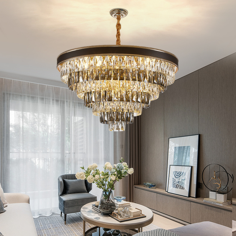 Креативная вилла, черная светодиодная кожаная лампа для гостиной, спальни, современный светильник, круглая роскошная хрустальная люстра, подвесной светильник