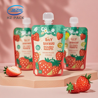 Pochette à bec verseur en aluminium imprimée sur mesure 120ml 150ml pour aliments pour bébés, purée de fruits, yaourt, smoothie, pomme, mangue, fraise, banane