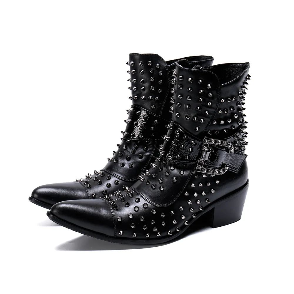 NA266 — bottes Punk en cuir véritable pour hommes, chaussures montantes et décontractées, bottes plates de marque, mode hommes, nouvelle collection, Rivets
