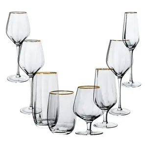 Luxury Transparent Wine Glasses Gold Rim Goblet Crystal Wine Glasses Set Crystal Wine Glass for Bar or Wedding