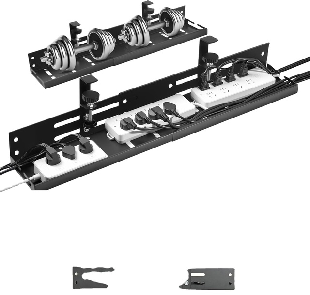 Retractable Metal Under Desk Cable Management Tray No Drill 17-30.3" Extendable with Clamp Mount Powder Coated
