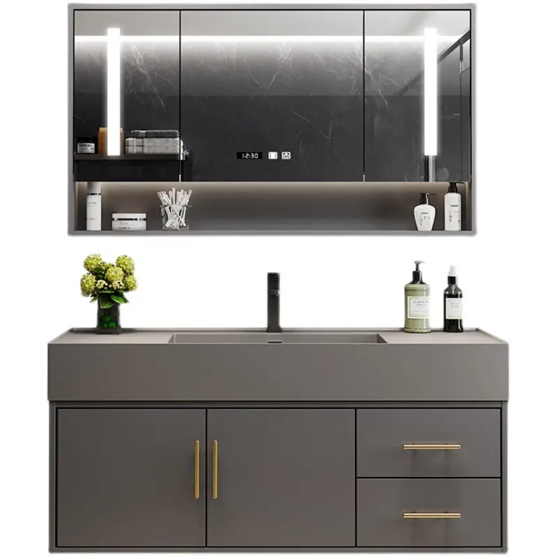 modern luxury bathroom light mirror cabinet supplier high end nano basin euro style floating bathroom vanity with sink