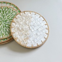 Sous-verre isolant thermique en rotin tressé, style nordique chinois, motif coquillage peint, anti-brûlure, pour table basse et dessus de table
