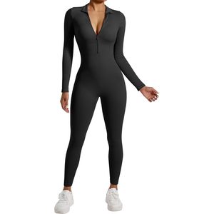 Mono Deportivo FOXA para Mujer, Manga Larga, Cuello Alto, Cierre Frontal con Cremallera, Acanalado, Elástico, para Yoga y Ejercicio - Product Image 1