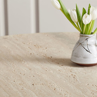 Table à manger ronde en marbre de style créatif, design minimaliste nordique, en pierre naturelle jaune italienne, luxe léger et simple