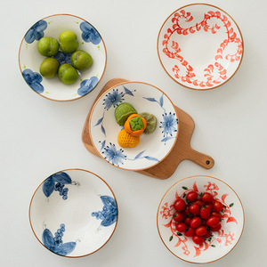 Platos de servir de cerámica pintados a mano, redondos, con diseño de plantas orientales, para fiestas. - Product Image 1