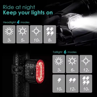 Kit d'éclairage LED USB portable OEM pour vélo, 50LM avant/arrière, étanche IPx4, rechargeable, 4 modes, blanc/rouge, pour la conduite nocturne
