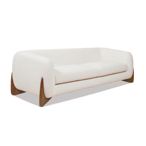 Canapé d'angle convertible capitonné carré en bouclette blanc ivoire pour appartement - Product Image 1