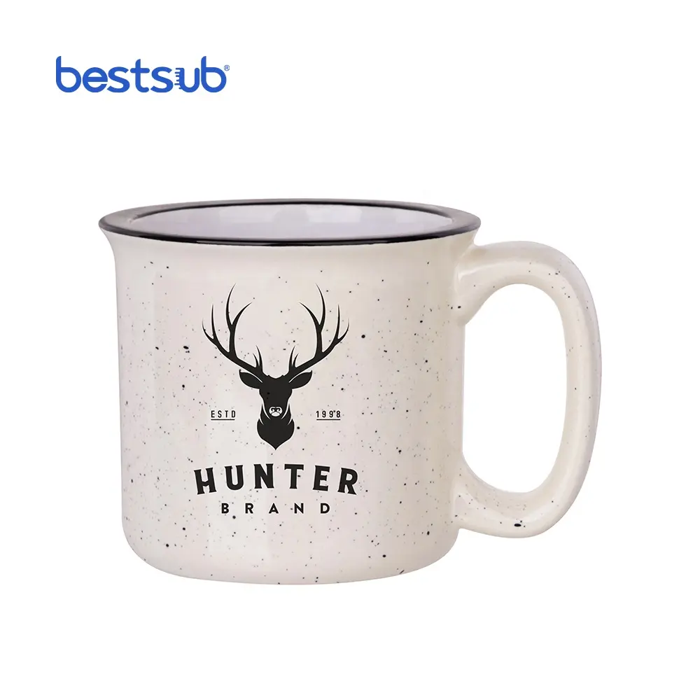 BestSub Wholesale 13oz 400ml Custom Printed Ceramic Enamel Coffee Mug Beige Pattern Sublimation Speckled Mug