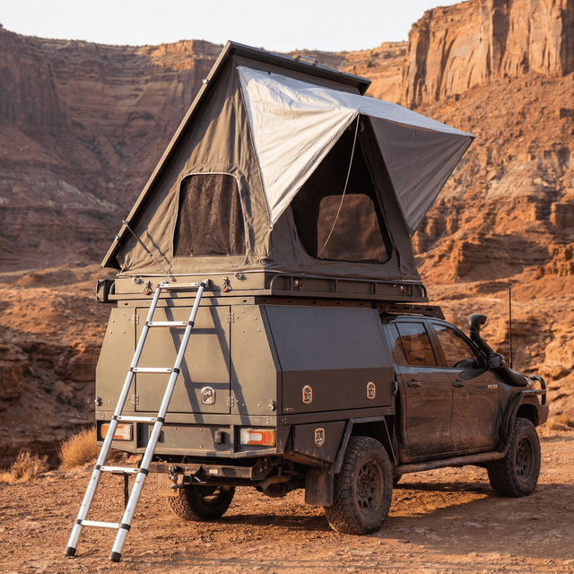 Aluminum Ute Canopy Camper Lift Off Slide On Truck Camper 4x4 Off Road with Roof Top Tent Dog Box Jack Legs