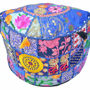 ปลอกเบาะรองนั่งทรงกลมแบบดึงได้ ทำจากผ้าฝ้ายปักลายแบบดั้งเดิมสไตล์บันจารา งานฝีมือสวยงาม - Product Image 1