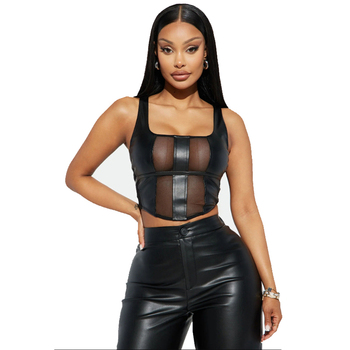 Favorite Game Faux Leather Top Black Corset Top For Women Crochet Crop Tops