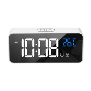 New electronics LED mirror display digital desk table clock for hotel home decor with 2 alarms