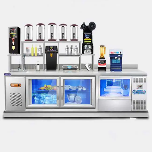 Water bar tea shop equipment / full kitchen stainless steel refrigerated workbench / ice machine console equipment