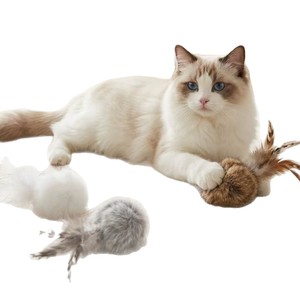 Juguete para Gatos ZQ con Bola de Piel de Conejo Real, Pluma Realista, Antiaburrimiento, Juego Interactivo para Gatos - Product Image 5