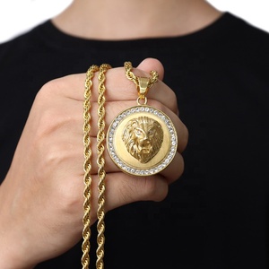 Grande testa di <span class=keywords><strong>leone</strong></span> fresca 18K placcato oro pendente da uomo alla moda <span class=keywords><strong>collana</strong></span> in acciaio inossidabile <span class=keywords><strong>con</strong></span> catena a serpente - Product Image 5