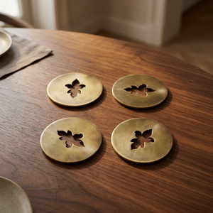 Fleur Royale Brass <b>Coaster</b> Set Handcrafted Premium Round <b>Drink</b> <b>Coasters</b> Heat Resistant Table Protector Elegant Home Gift - Product Image 1