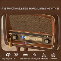 Tourne-disque vintage multifonctionnel en promotion, lecteur de vinyle tout-en-un avec radio FM, Bluetooth, USB, AUX, lecteur de disques vinyles sans fil, audio