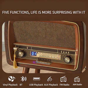 Vintage Hot Sale Multifunctional Turntable Record Player All In One BT FM Radio USB AUX <b>Vinyl</b> Wireless Record Player Audio - Product Image 4