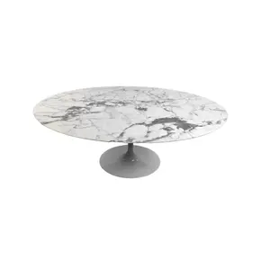 Nieuwe Ontwerp Moderne Nordic Elegante Witte Arabescato Marmer Ovale Eero Saarinen Tulip Eettafel Met Wit Aluminium Base