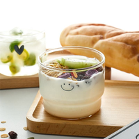 Verre à boisson court imprimé Smiley et Cœur, Tasse à jus et lait à base épaisse très tendance, Verre simple pour boissons froides et café à la maison