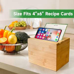 Bamboo Wooden Recipe <b>Box</b> Set <b>Kitchen</b> Recipe Organizer <b>Storage</b> <b>Storage</b> Recipe Card <b>Box</b> - Product Image 4