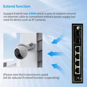 Rumahan logam saklar PoE daya tinggi dengan 4*10/100/1000M Port downlink PoE dan 2 Port SFP Uplink 6 Port Gigabit Ethernet Switch PoE
